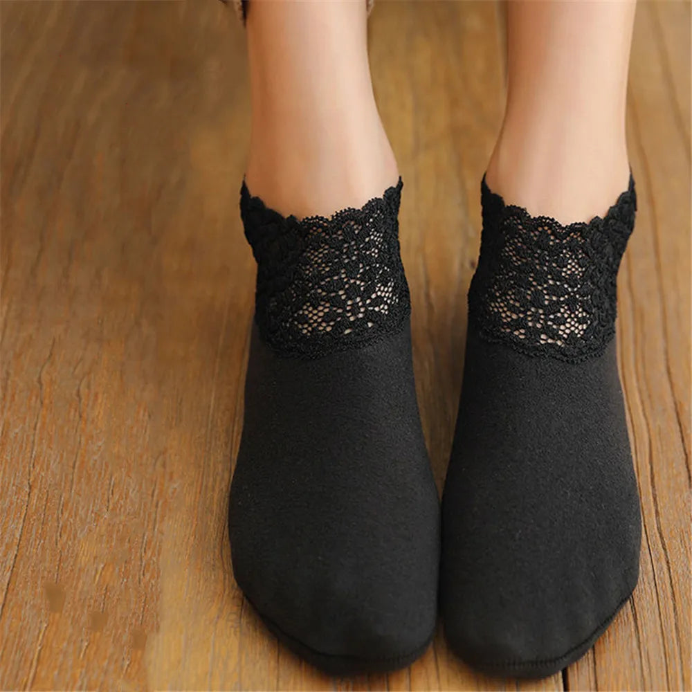 4 Pairs Casual Low Tube Lace Thermal Socks Women