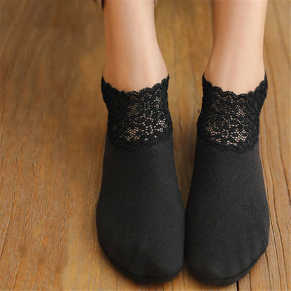 4 Pairs Casual Low Tube Lace Thermal Socks Women