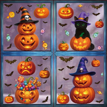 Halloween Window Glass Stickers Cartoon Pumpkin Lantern Candy Bat