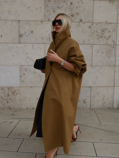 Casual Solid Long Trench Coat Women Stand Collar