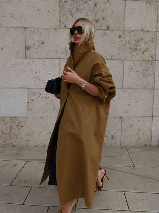 Casual Solid Long Trench Coat Women Stand Collar