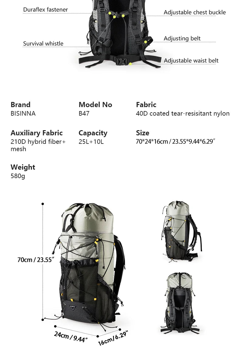 Camping Backpack 25+10L Large Capacity Travel Bag Outdoor