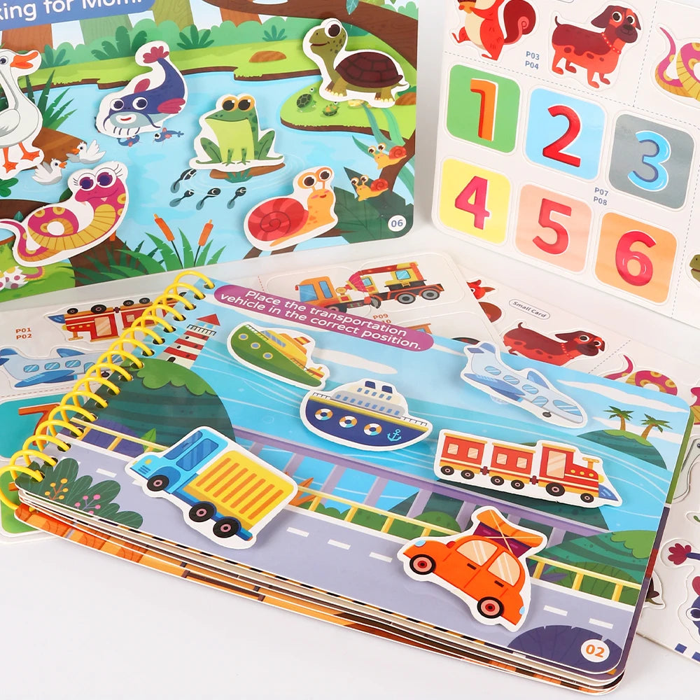 Children Quiet Busy Book 4 Themes Cartoon Travel Sticker