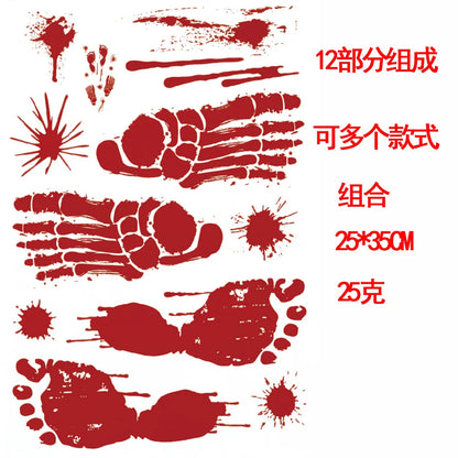 Halloween Wall Doors Windows Stickers Blood Handprint Footprint Skull Pattern