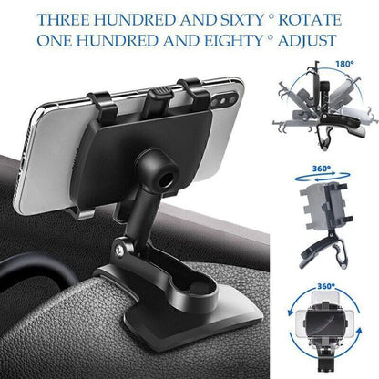 360° Rotatable Car Phone Mount - Multi-Function Clip-on Dashboard