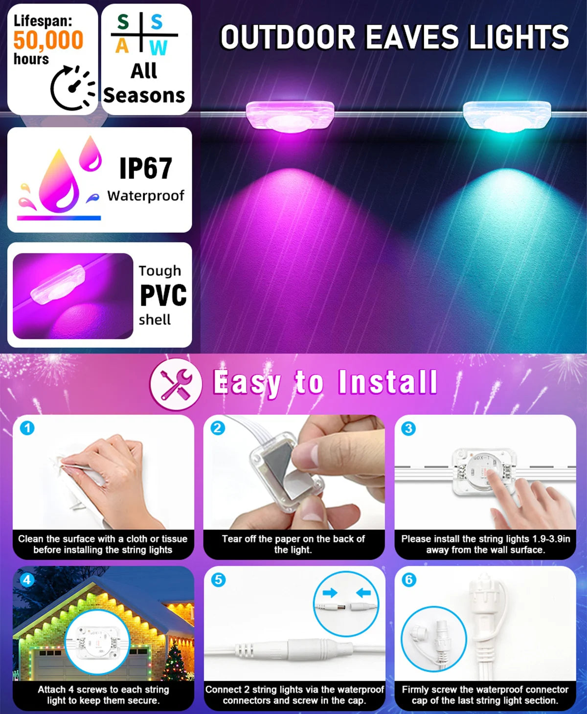 LED Permanent Outdoor Lights IP65 Waterproof RGBIC Eave Lights
