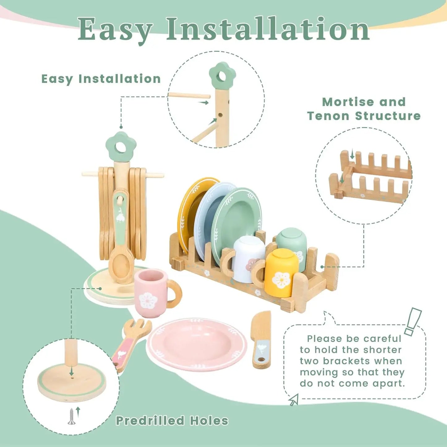 Wooden Kitchen Pretend Play Set Montessori Simulation Plates