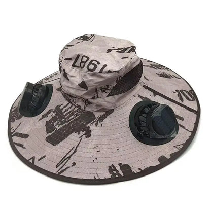 Large Size Quick Dry Bucket Hat With Solar Powered Fan USB Charging