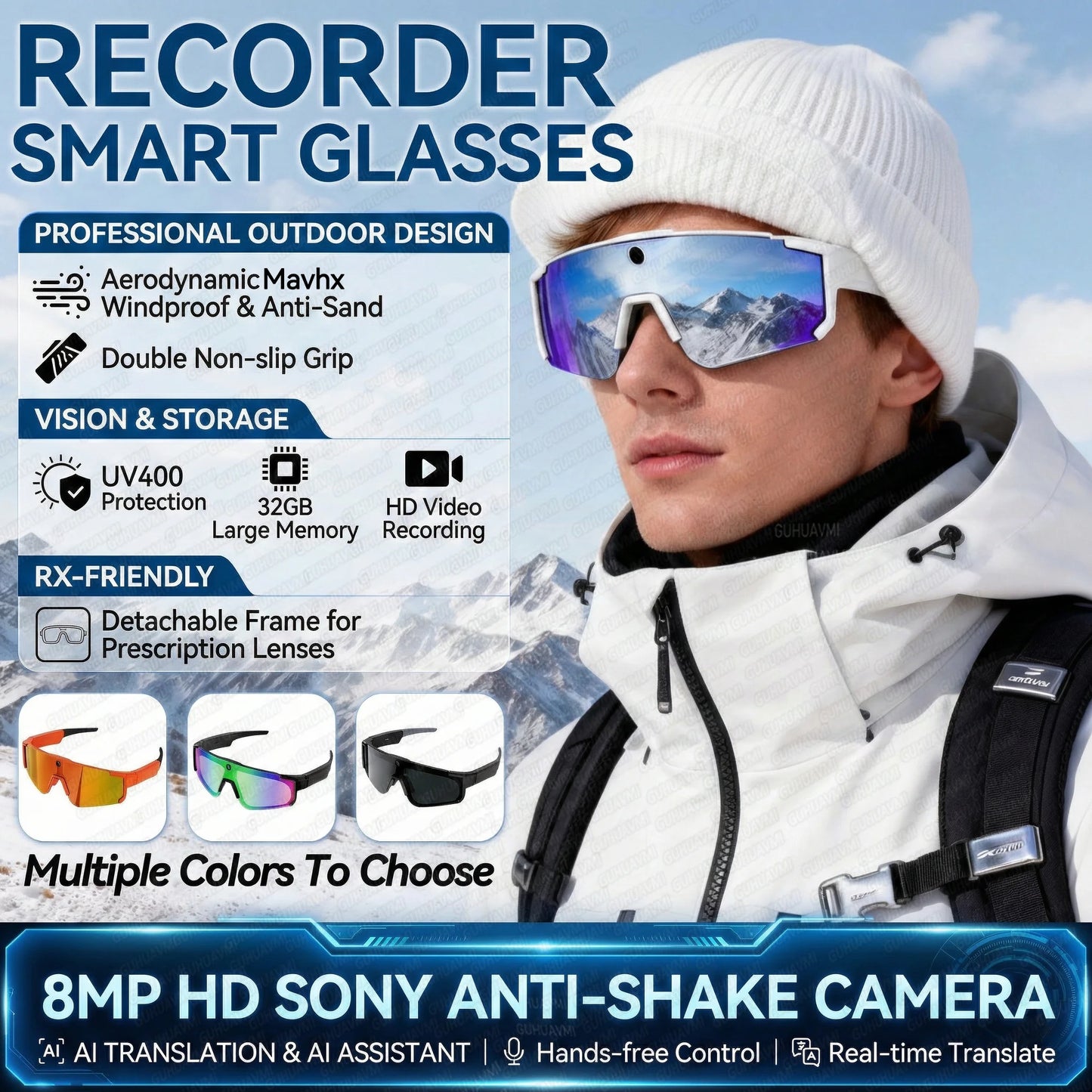 AI Smart Glasses 800W HD Anti-shake Camera Action Capture