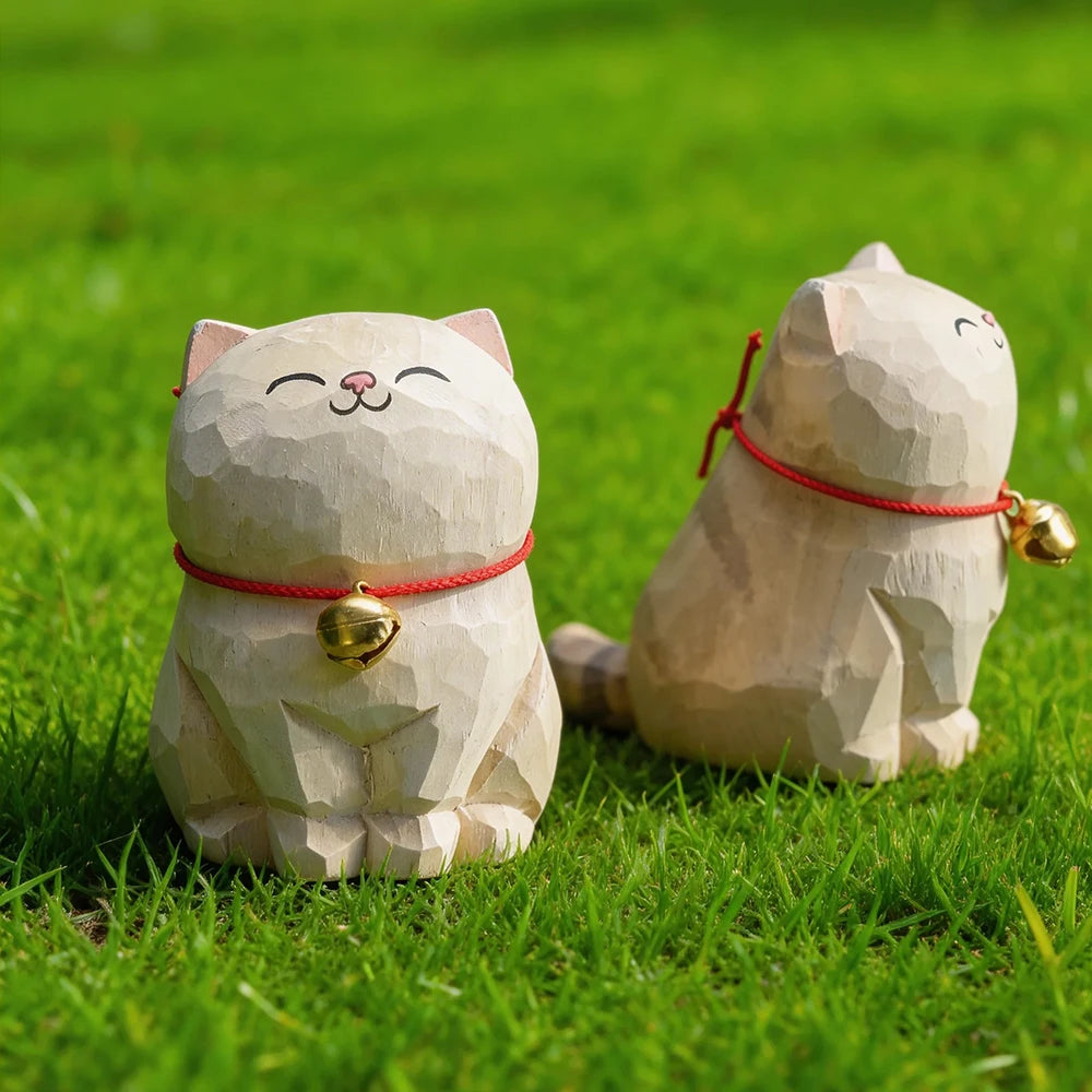 Cute Cat Animals Figurine Decorative Wooden Ornament
