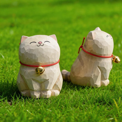 Cute Cat Animals Figurine Decorative Wooden Ornament