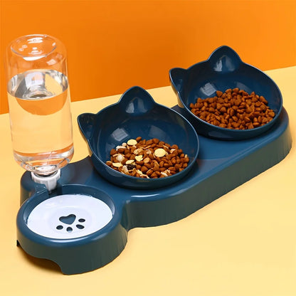 Pet Bowls With Water Feeder 3 In 1 Ear Design Tilted Food Bowl Set