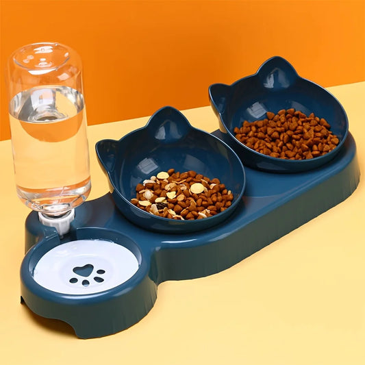 Pet Bowls With Water Feeder 3 In 1 Ear Design Tilted Food Bowl Set