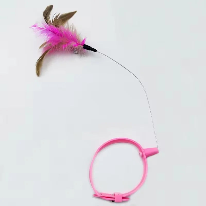 360 Degree Rotating Cat Teaser Wand with Feather Bell Wire