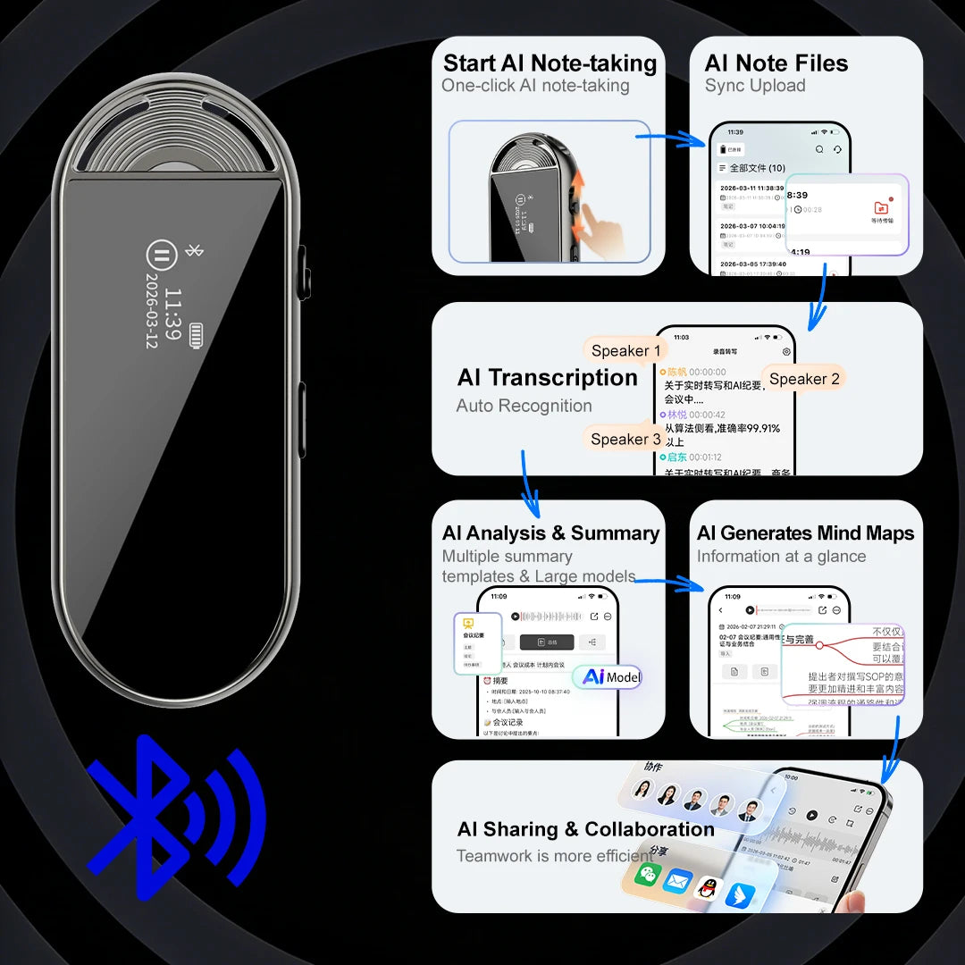 Mini AI Voice Recorder Pen, 30.6g, Magnetic Clip-on Design
