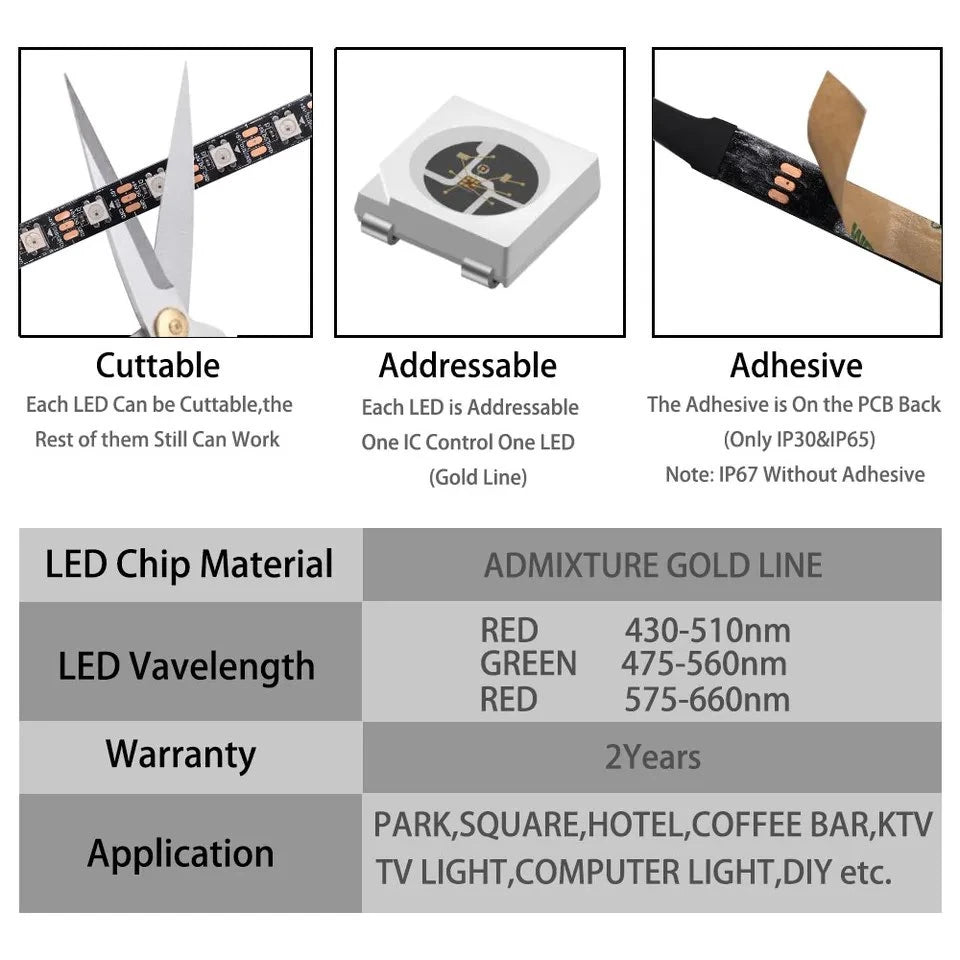 WS2811 WS2812B WS2815 WS2815 RGB LED Strip Tape Light