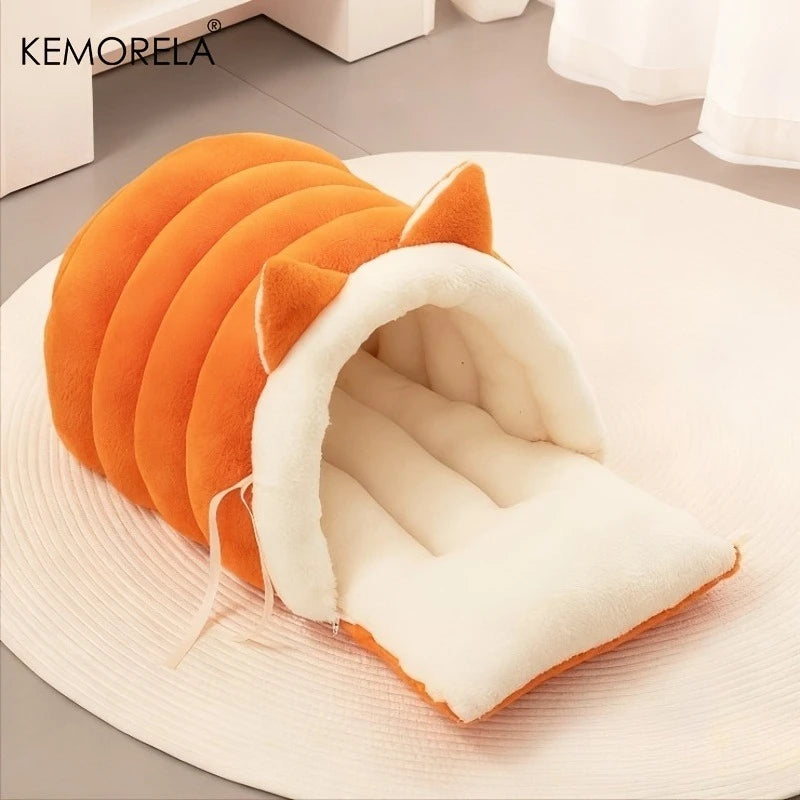 KEMORELA New For Cat Ear Cat Bed -Soft & Semi Winter-Enclosed