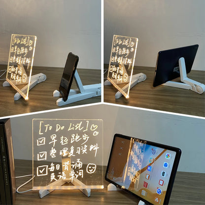 LED Note Board DIY Acrylic Night Light 7 Pens Drawing Board