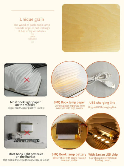3D Wooden Foldable LED Book Night Light 3 / 5 Lighting Colors