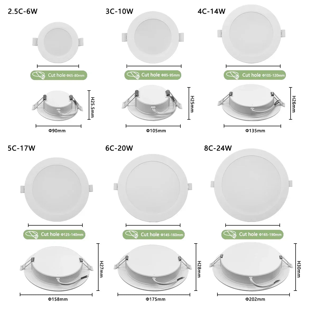 8Pack Round Led Panel Light Recessed Led Downlight Lighting