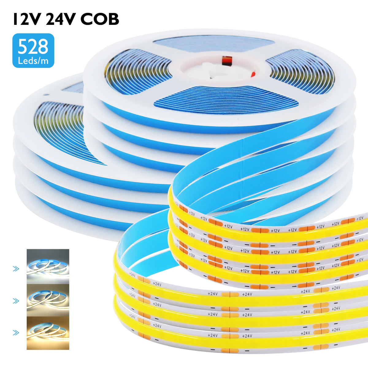 DC12V 24V COB LED Strip Light 480 528LEDs/m High Density