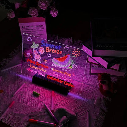 LED Note Board DIY Acrylic Night Light 7 Pens Drawing Board