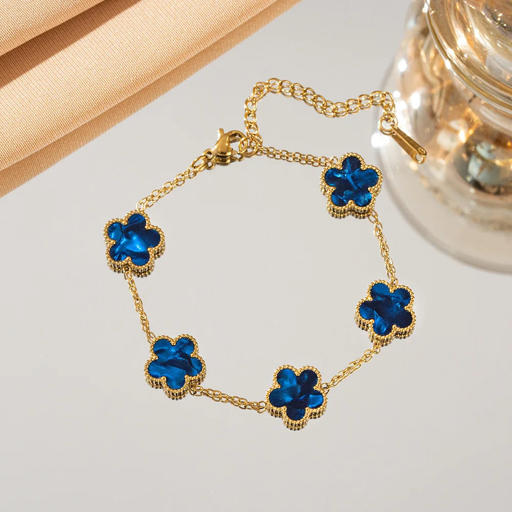 Adjustable Gold-Plated Stainless Steel Plant Flower Bracelet