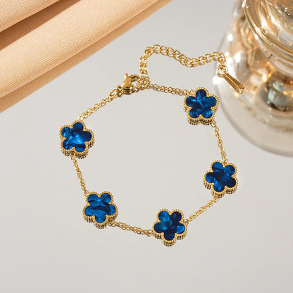 Adjustable Gold-Plated Stainless Steel Plant Flower Bracelet