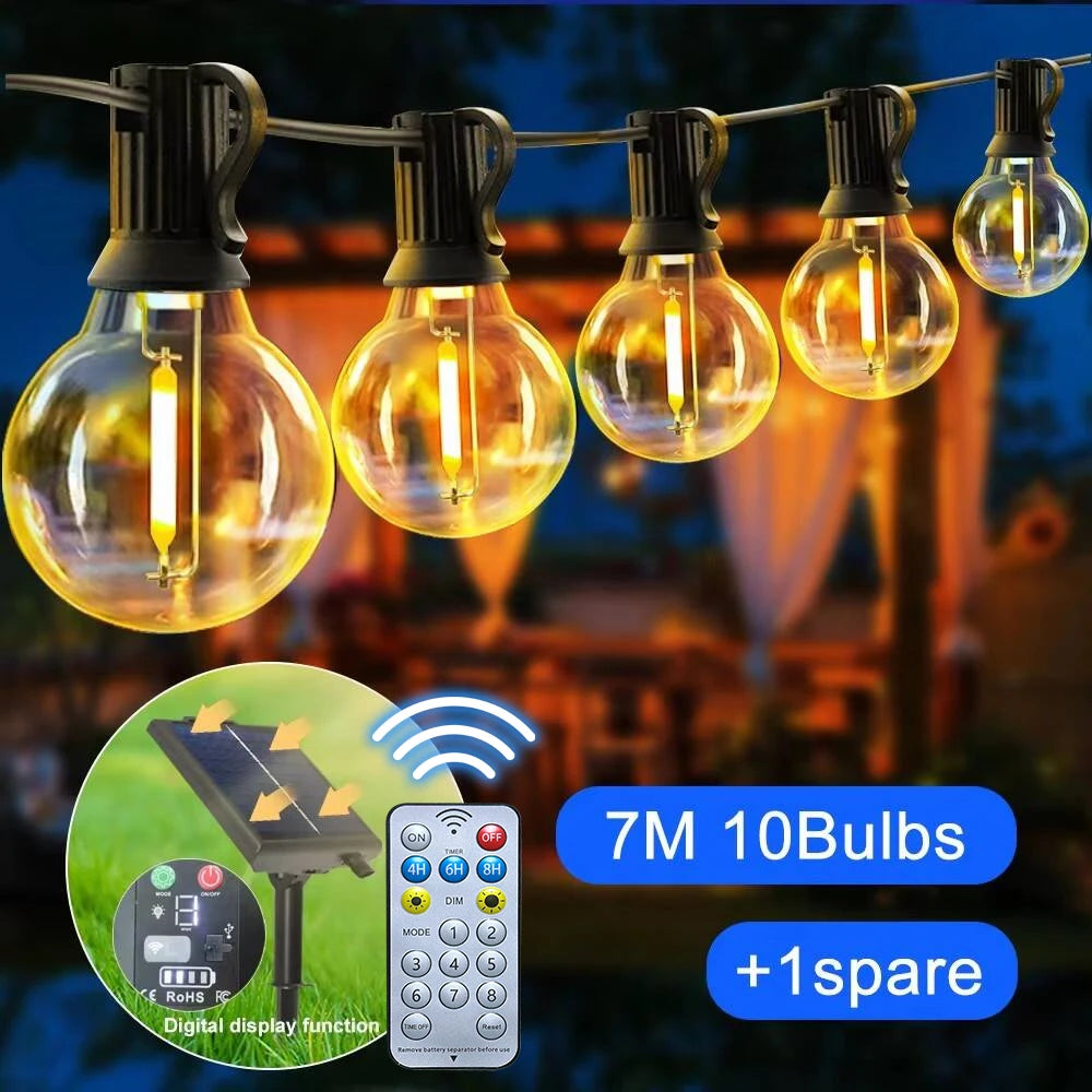 Solar G40 Outdoor String Lights with Remote Controls LED Decor