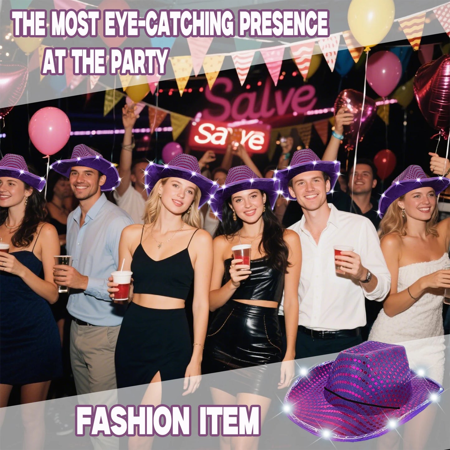 LED Cowboy Hats Bulk for Wedding Lighting up Party Hats