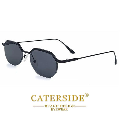 Retro Polygon Sunglasses Men Metal Semi Rimless