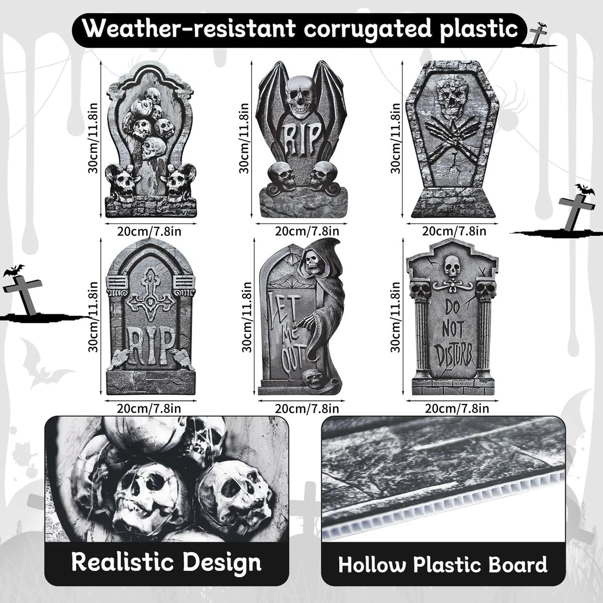 Halloween Tombstone Yard Sign Decorations with Stakes Skeleton
