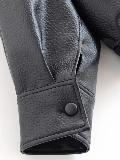 Women's Jacket Fall New Black Long Sleeve Pebble Faux
