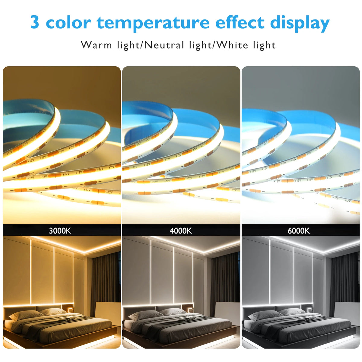 DC12V 24V COB LED Strip Light 480 528LEDs/m High Density