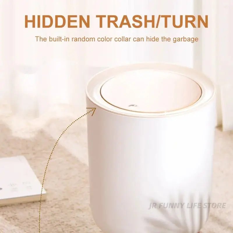 7L Round Wood Grain Trash Can Press Type Garbage Can