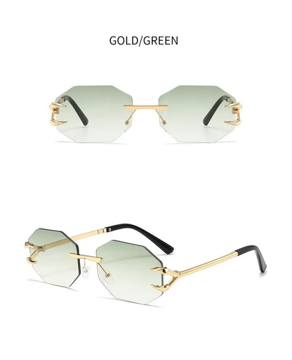 Rimless Hexagon Sunglasses Retro Irregular Square