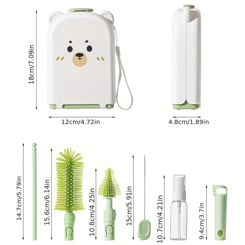 Travel Baby Bottle Brush Set - Newborn Safe Silicone Cleaning Brushes