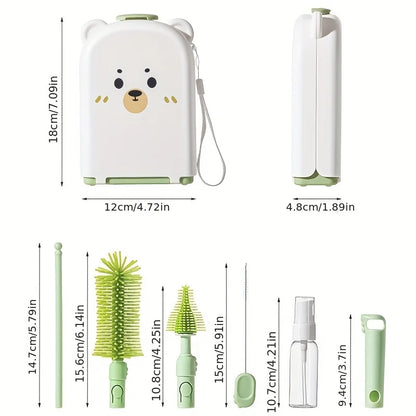 Travel Baby Bottle Brush Set - Newborn Safe Silicone Cleaning Brushes