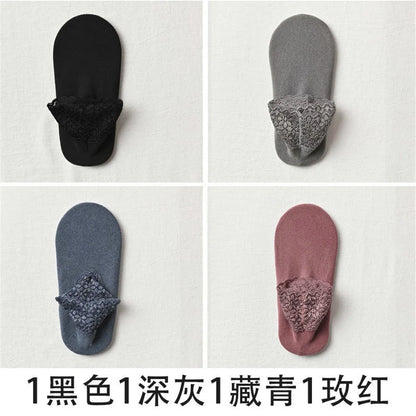 4 Pairs Casual Low Tube Lace Thermal Socks Women