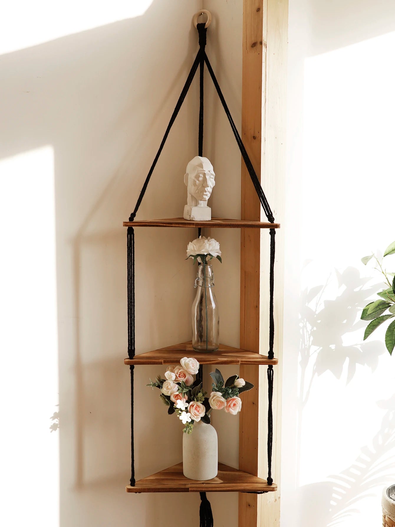 Floating Wall Shelf Wood Triangle Corner Display Stand