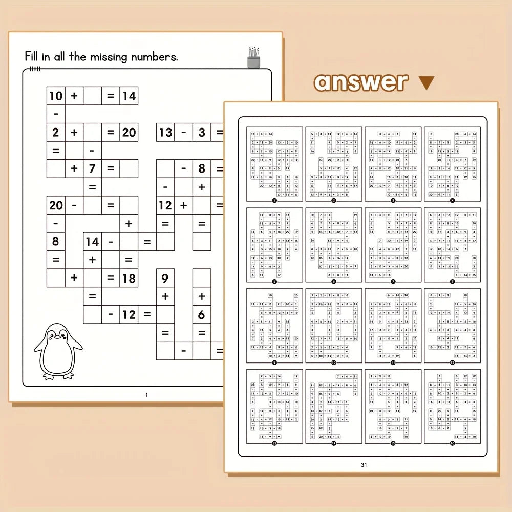 Children's math crossword puzzle book practice