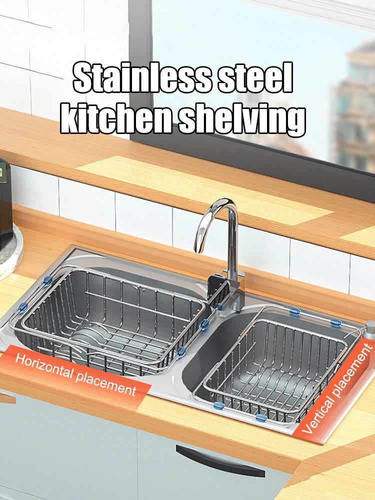 Stainless Steel Telescopic Sink Drain Rack Non-Slip Dish
