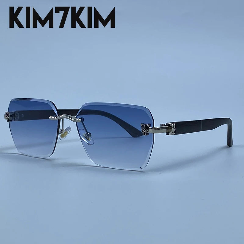 Square Rimless Photochromic Sunglasses Men Vintage