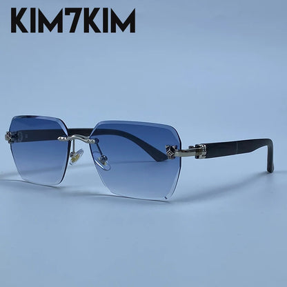Square Rimless Photochromic Sunglasses Men Vintage