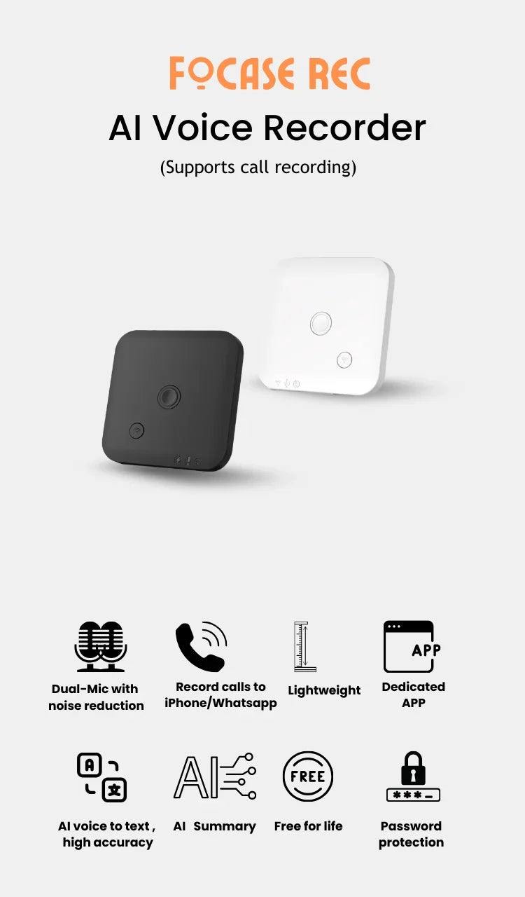 New Portable AI Voice Recorder with Mobile App Transcription