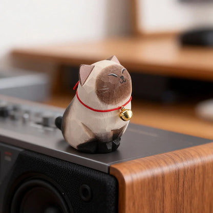 Cute Cat Animals Figurine Decorative Wooden Ornament
