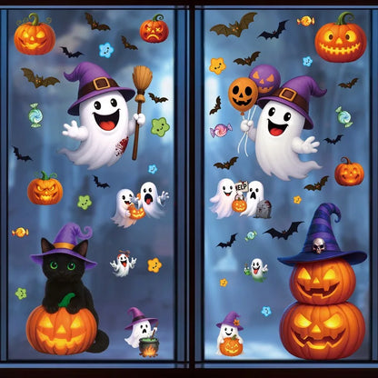 Halloween Window Glass Stickers Cartoon Pumpkin Lantern Candy Bat