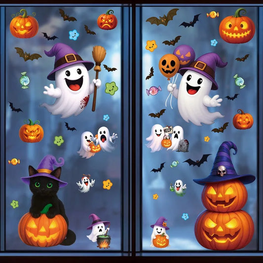 Halloween Window Glass Stickers Cartoon Pumpkin Lantern Candy Bat