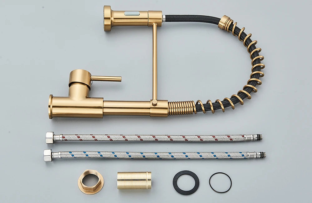Brushed Gold Kitchen Faucet Pull Down 2-way Spray Single