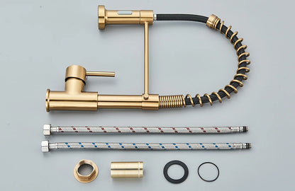 Brushed Gold Kitchen Faucet Pull Down 2-way Spray Single